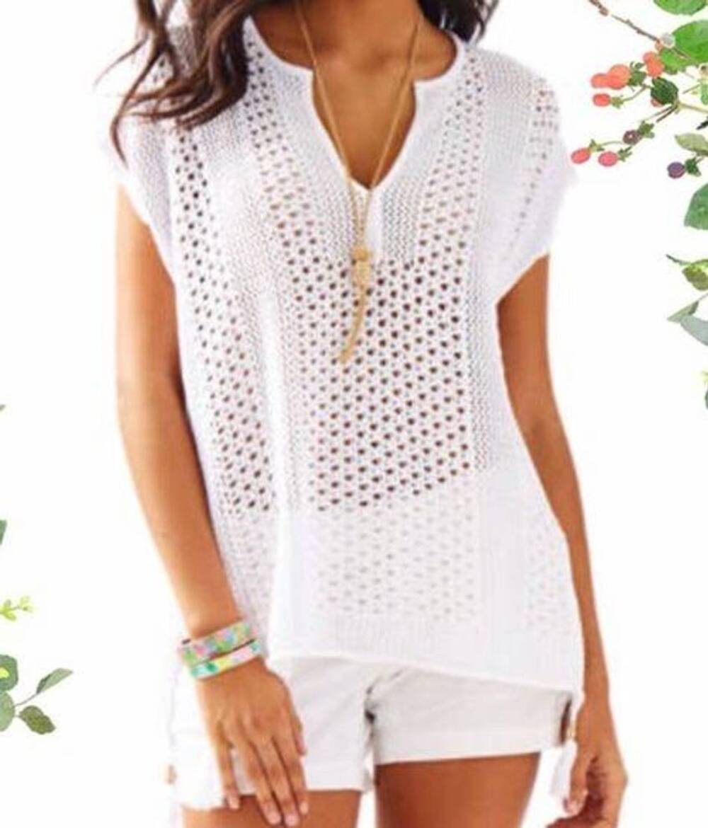 NWT LILLY PULITZER Renee Sweater  Poncho XXS/XS Resort White Summer Open Crochet